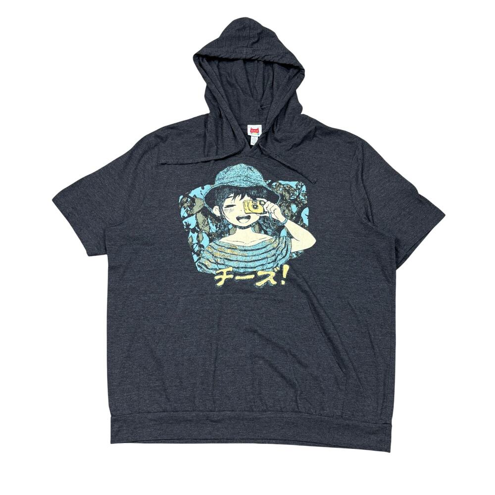 Omocat Cheese! Camera Short Sleeve Hoodie Size XL Anime Kawaii